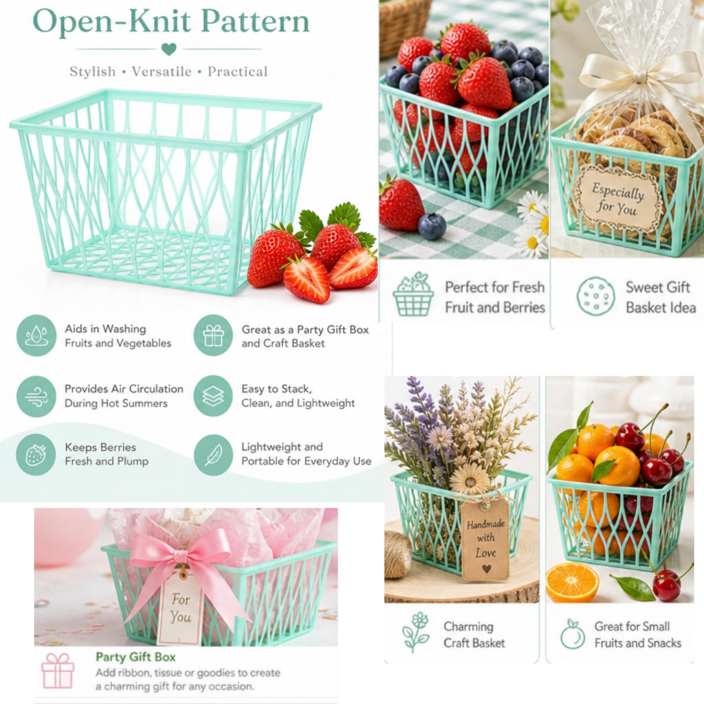 100 Pcs Pint Size Plastic Berry Baskets Green Open Weave 100