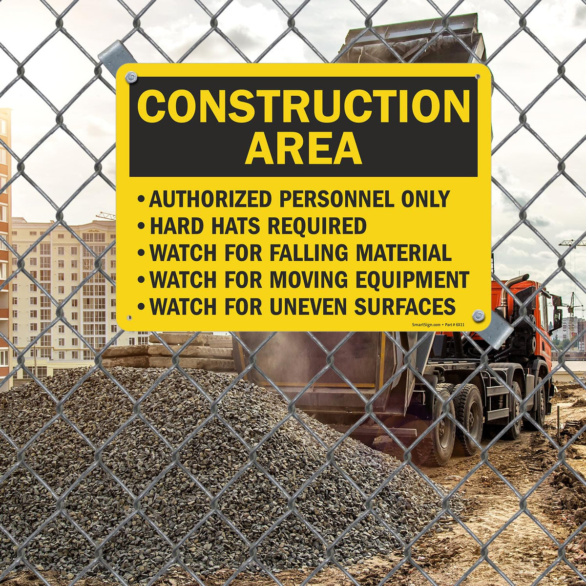 SmartSign "Construction Area - Authorized Personnel Only, Hard Hats Required" Sign | 10" x 14" Aluminum 10" x 14"