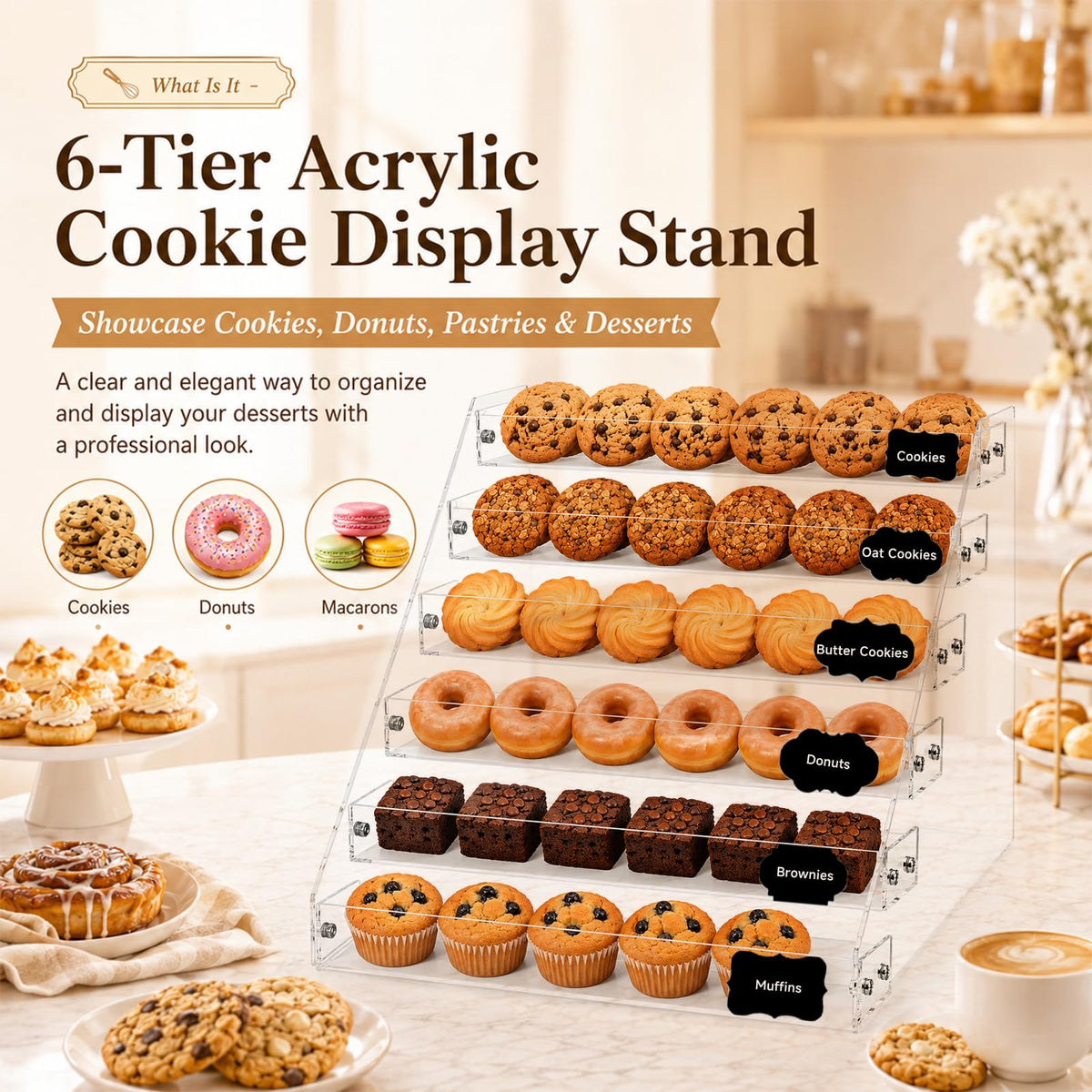 2Pcs 6-Tier Acrylic Cookie Display Stand, Clear Tiered Tiered Dessert Stand 2pcs