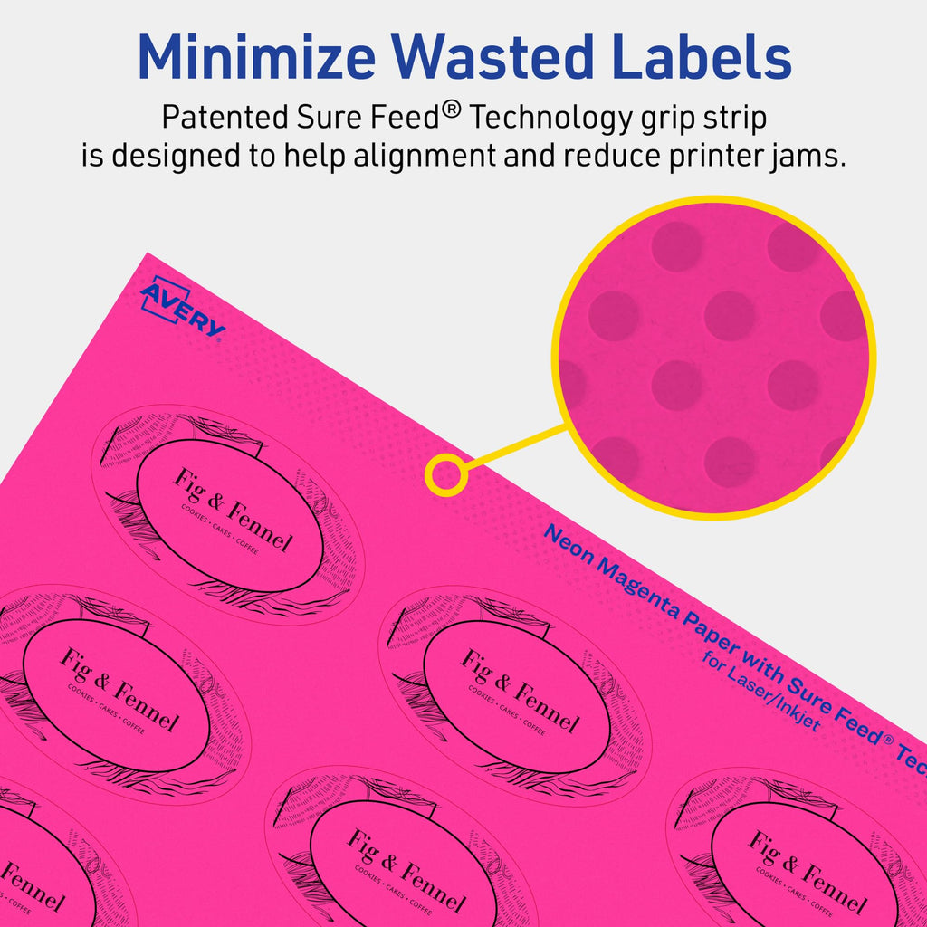Avery Printable Oval Labels, Sure Feed Technology, 1-1/2" x 2-1/2", Neon Magenta Labels, Laser/Inkjet Printable, 360 Total, Great for Soaps and Candles 360 labels
