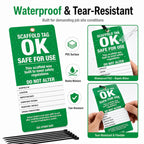 Scaffold Inspection Tags 25 Pack, OSHA Green Safety Tags with Cable Ties