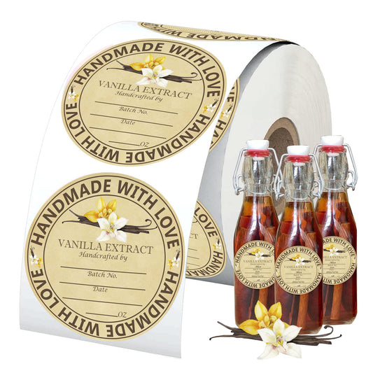 250pcs Vanilla Extract Sticker 2 Inch Round Gloss Brown Homemade Vanilla Labels Christmas Vanilla Homemade with Love Stickers for Handcrafted Vanilla Bottles Jar Kitchen Pantry (2 inch, Color2)