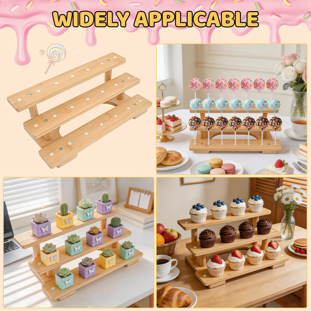 3-Tier Wooden Cake Pop Stand with 21 Holes, 100pcs Cakepop Bags Sticks Ties