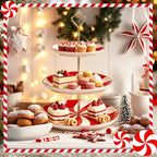 3 Tiers Christmas Peppermint Ceramic Cake Stand Dessert Tray