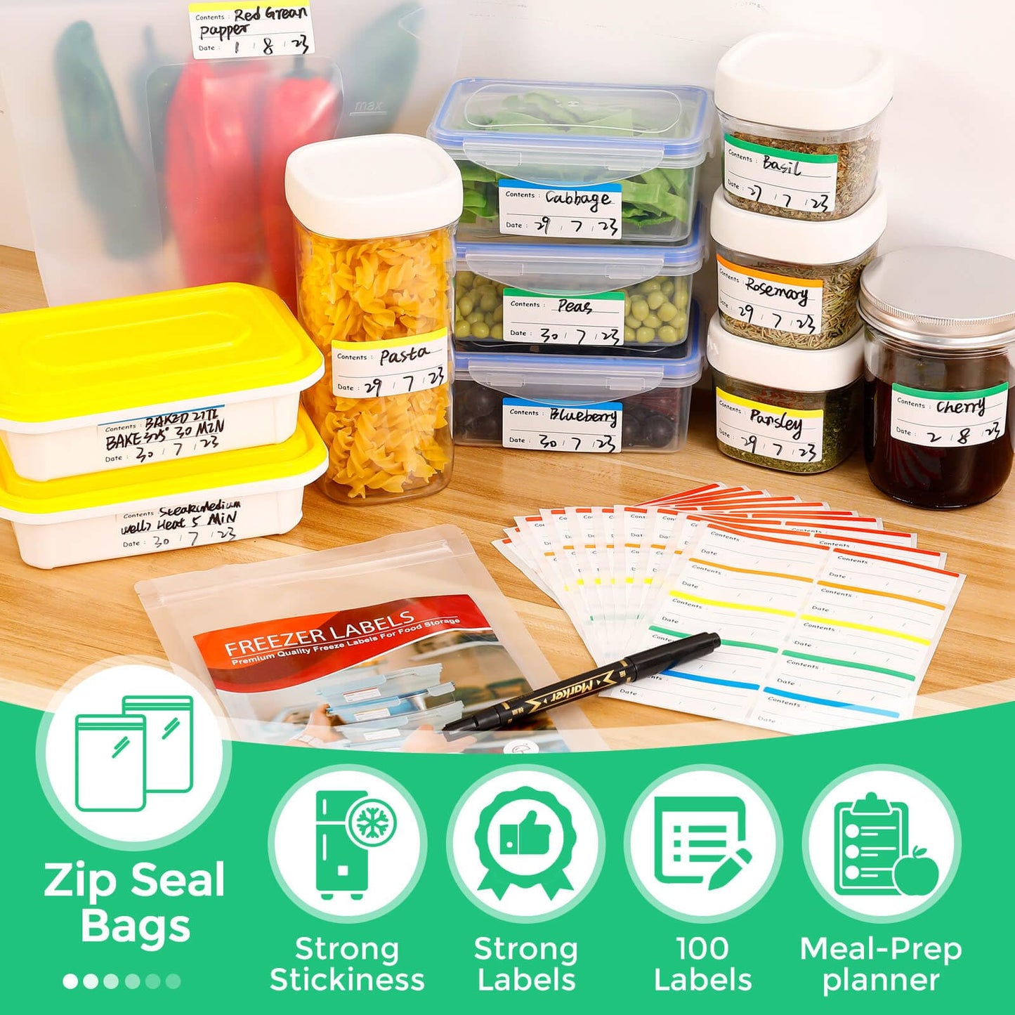 Freezer Kitchen Labels, Removable Food Storage Labels (300 PCS, 1x3 Inch, Clear Vinyl, No Residue, Easy Peel Off) 300