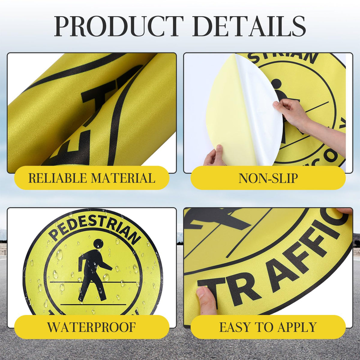 5 Pack Reflective Pedestrian Traffic Only Sticker Sign 17 Inch Round Pedestrian Safety Caution Sign Peel and Stick Adhesive Vinyl Anti-slip Floor Sticker