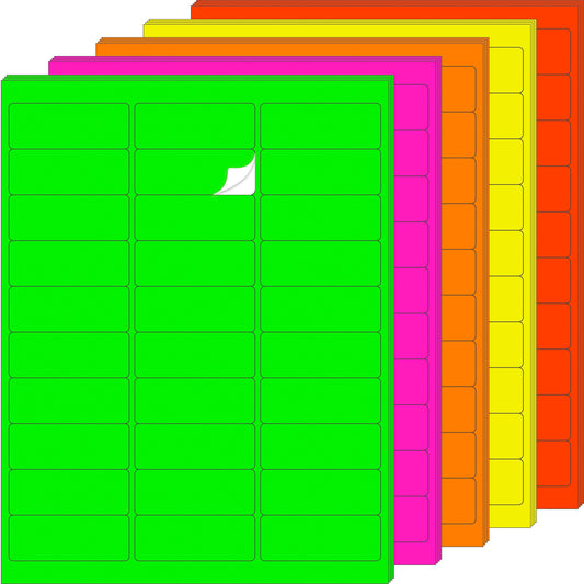 YSHIHE 1" x 2-5/8" Fluorescent Address Labels 5 Colors Neon Stickers for Inkjet or Laser Printer Moving Lables for Shipping Envelopes Envelopes and Organization - 20 Sheets 600 PCS 1" x 2-5/8"