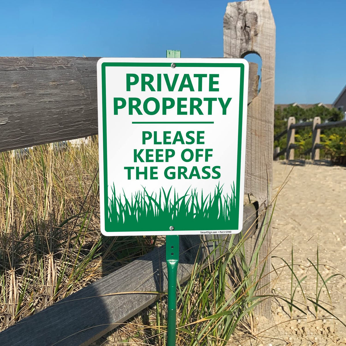 SmartSign 12 x 10 inch “Private Property - Please Keep Off Grass” LawnBoss Yard Sign with 3 foot Stake, 40 mil Laminated Rustproof Aluminum, Green and White, Set of 1