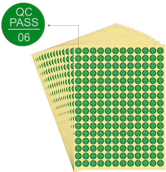 dealzEpic - Self-Adhesive Green QC PASS 06 Round Stickers: White Text on Green Background Labels - Pack of 15 Sheets