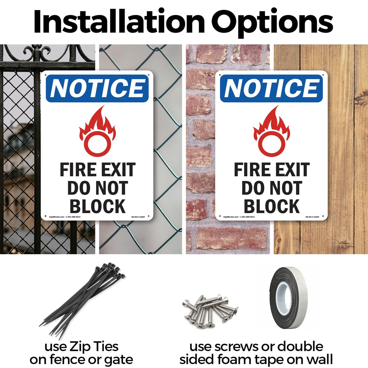 Fire Exit Do Not Block OSHA Notice Rigid Plastic Sign 10 Inch x 7 Inch - 5 Pack 5 Pack of 10" x 7"