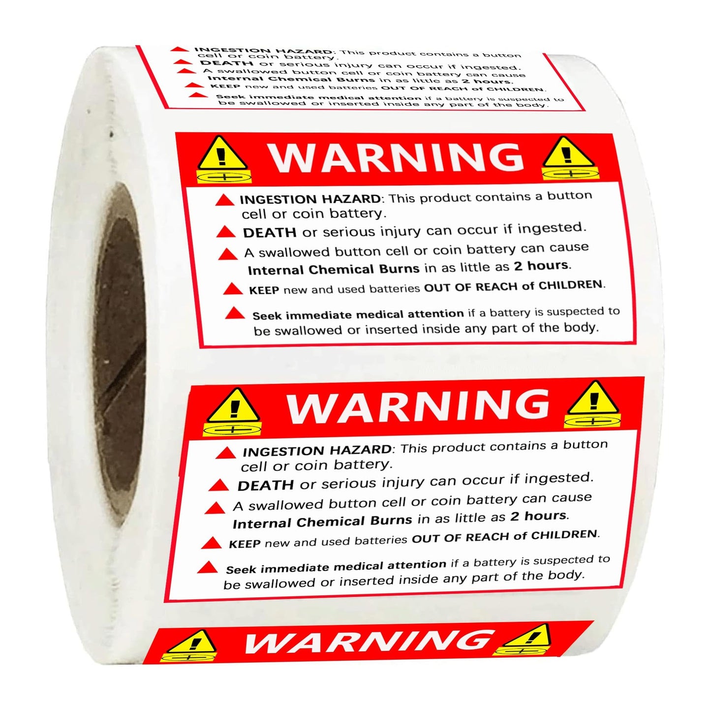 Button Cell Battery Warning Labels Ingestion Hazard Label 2.5 x 1.5 Inch Child Safety Hazard Labels Red Out of Children Stickers for Bags, Packaging Boxes 500 pcs