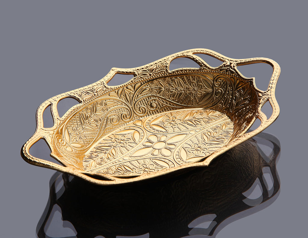 Alisveristime Arabic Serving Bowl, Metal Indian Candy Tray (Gold) Gold
