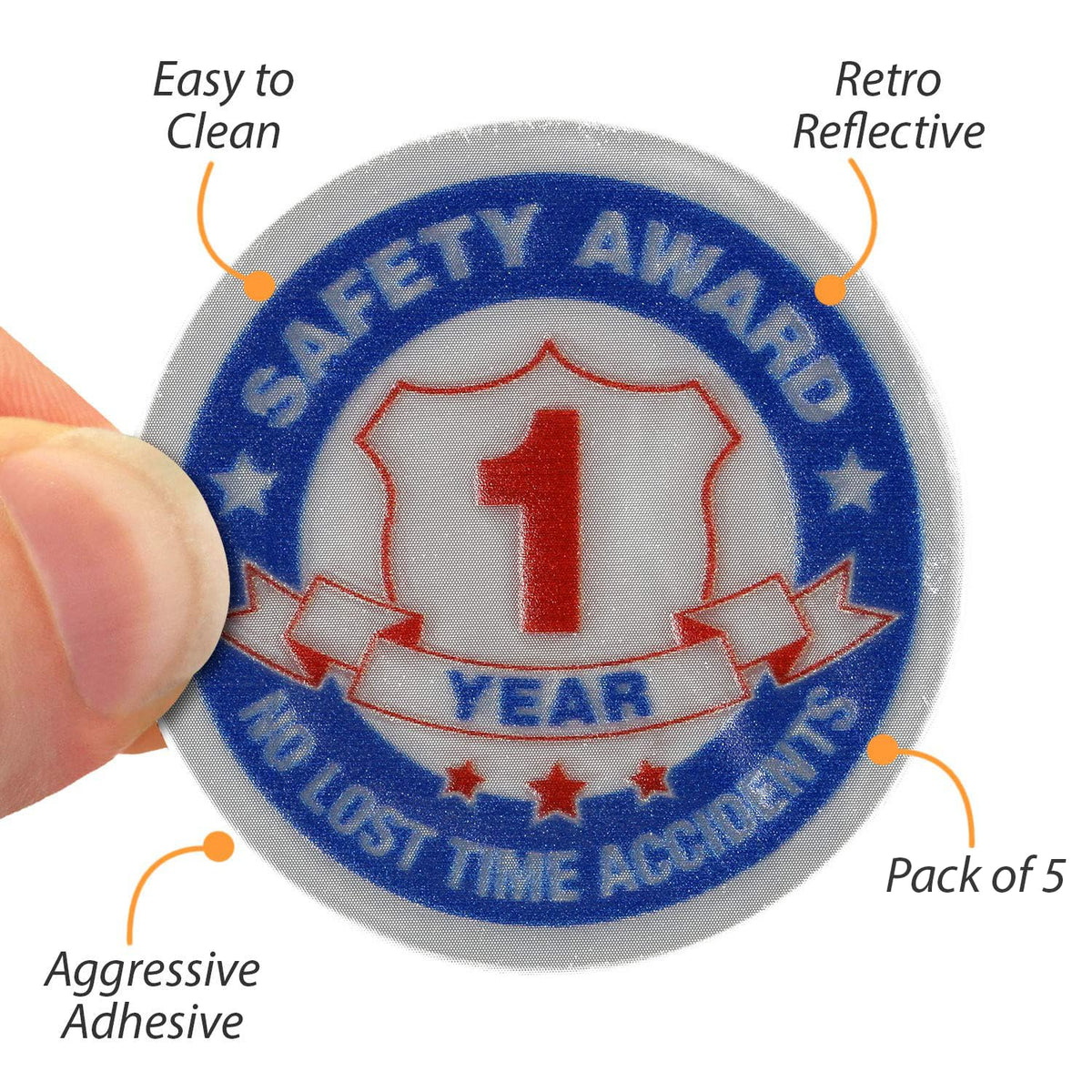 SmartSign 1 Year Safety Award - No Lost Time Accidents Pack of 5 Hard Hat Labels | Retro-Reflective, 2" Circle