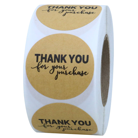 Hybsk Kraft Paper Thank You for Your Purchase Stickers 1.5" Round 500 Labels per Roll (Kraft Paper)