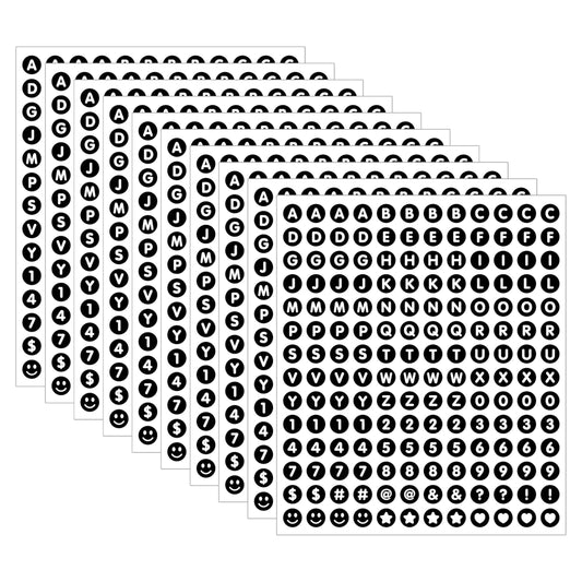 1680 Pieces 0.5 Inch Circle-Backed Letter Stickers, 10 Sheets Alphabet and Number Stickers with Cute Designs, Vinyl Stickers for DIY Cards, Item Labeling, Bullet Journaling, Scrapbooking - Black