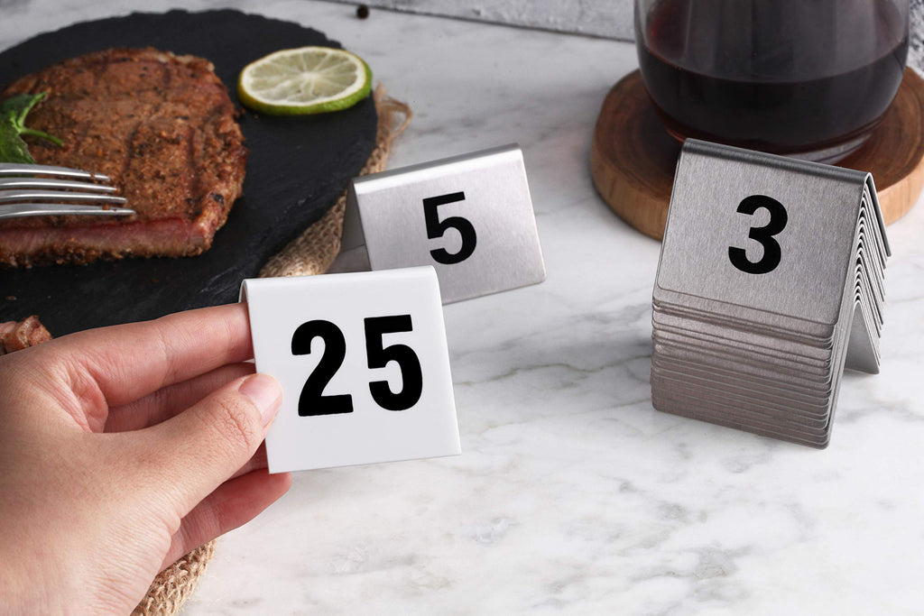 New Star Foodservice 27617 Stainless Steel Tent Style Table Number Card, 1-25, 1.5" x 2" Inch