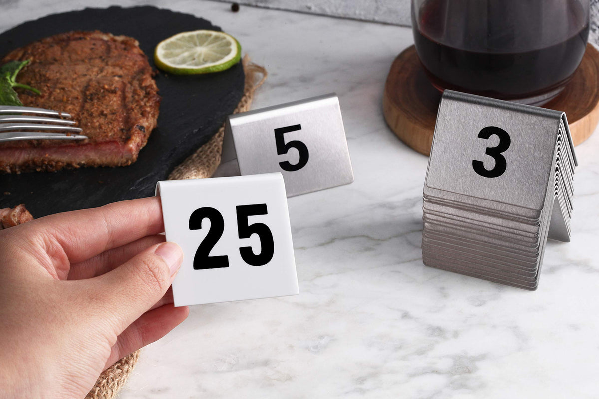 New Star Foodservice 27617 Stainless Steel Tent Style Table Number Card, 1-25, 1.5" x 2" Inch