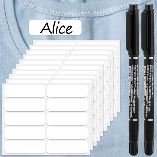 100Pcs Clothing Labels No Iron Waterproof Self-Stick Fabric Labels for Clothes Laundry Labels with 2Pcs Black Marker Pen for Adults,Camp,Home,Daycare and Nursing Home 1.75 x 0.59Inch