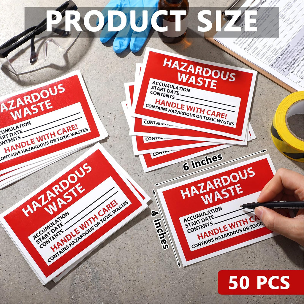 Crtiin 50 Pcs Hazardous Waste Label, 6 x 4 Inch
