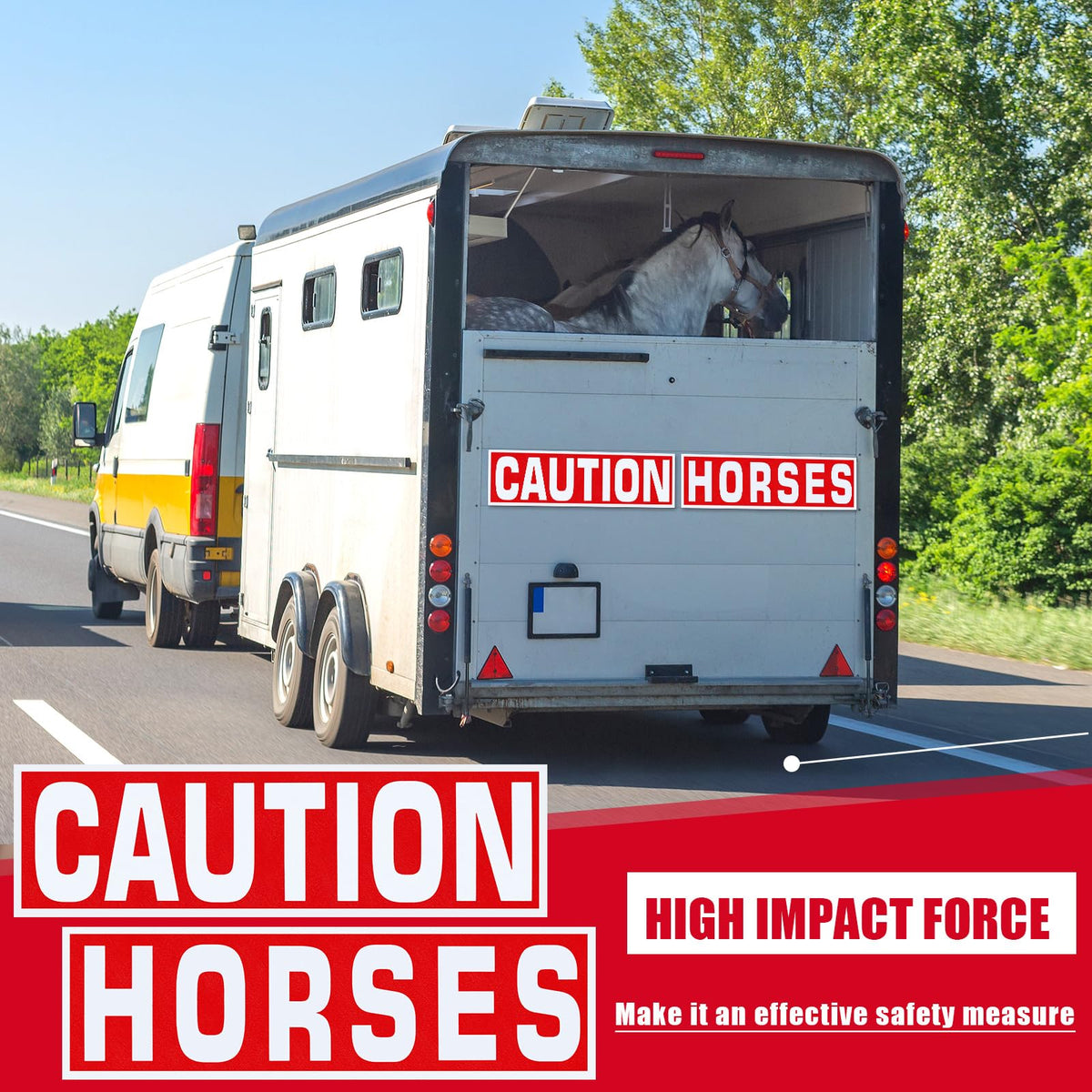 4 Pcs Caution Horses Trailer Decals, Reflective Warning Stickers