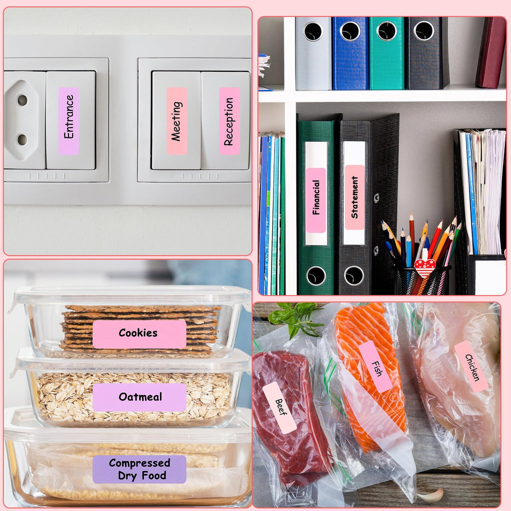 Gersoniel 1600 Pcs Label Tapes Compatible with D30 Label Printer Laminated Labeling Stickers Thermal Labels for Home Office(Pink, Purple,12x40mm) Pink, Purple 12x40mm