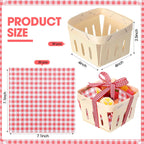 Vesici 61 Pcs Pint Wood Berry Basket & Wax Paper, Ribbon, Plaid, Red