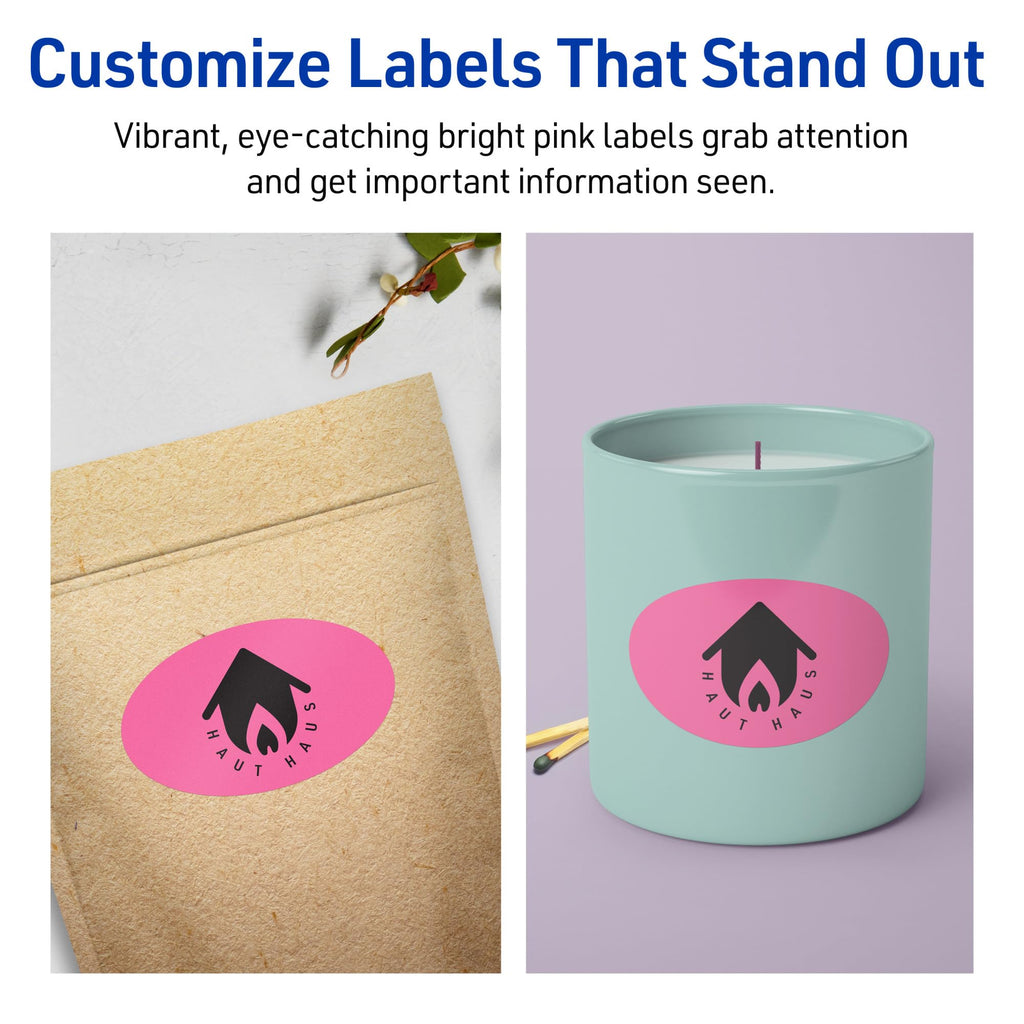 Avery® Printable Oval Labels, Sure Feed® Technology, 2" x 3-1/3", Bright Pink Labels, Print-to-The-Edge, Laser/Inkjet Printable, 160 Total, Great for Soaps and Candles 160 labels