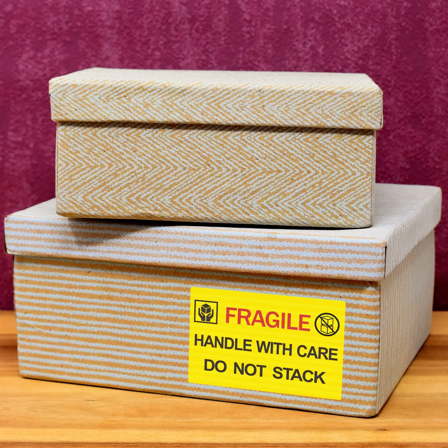 Hybsk 2x3 inch 300pcs Fragile Stickers for Shipping Moving Handle with Care Do Not Stack Yellow Warning Labels (Type 2) Type 2