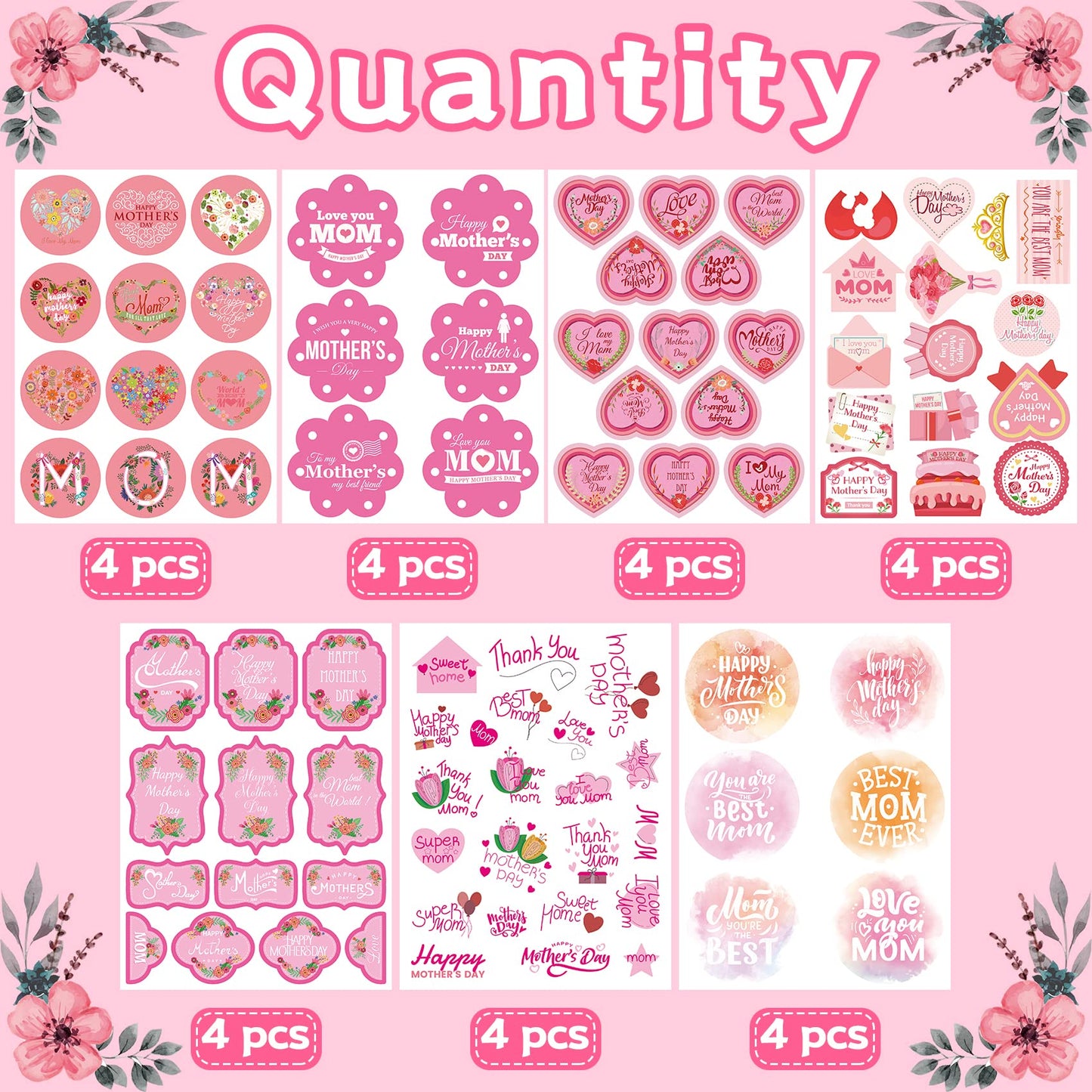 Funnlot Mothers Day Stickers Happy Mothers Day Stickers 348PCS Mothers Day Sticker for Kids Mothers Day Labels for Envelope Card Decorations Boxes Party Favor