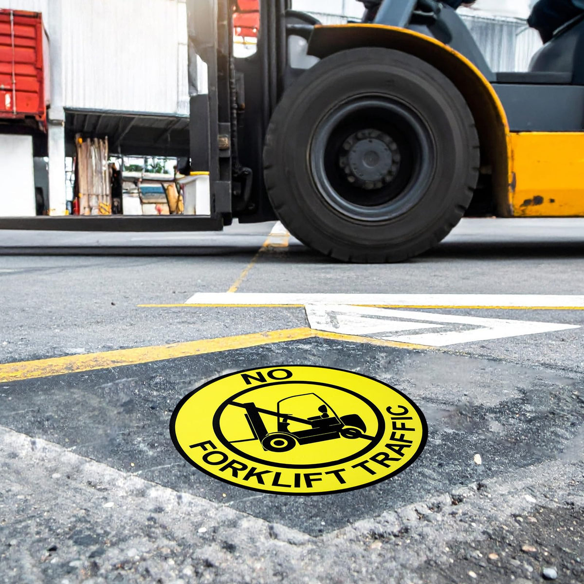 5 Pcs No Forklift Traffic Sign - 12 Inch Forklift Traffic Floor Adhesive Sign for Safety Warning Industrial Sticker for Work Shop Warehouse Office Yellow 5