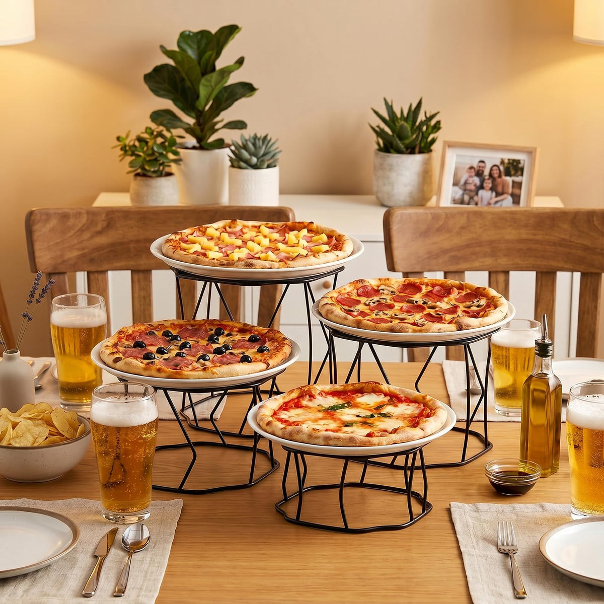 4 Pack Metal Food Display Risers, Pizza Stand with Nesting Design
