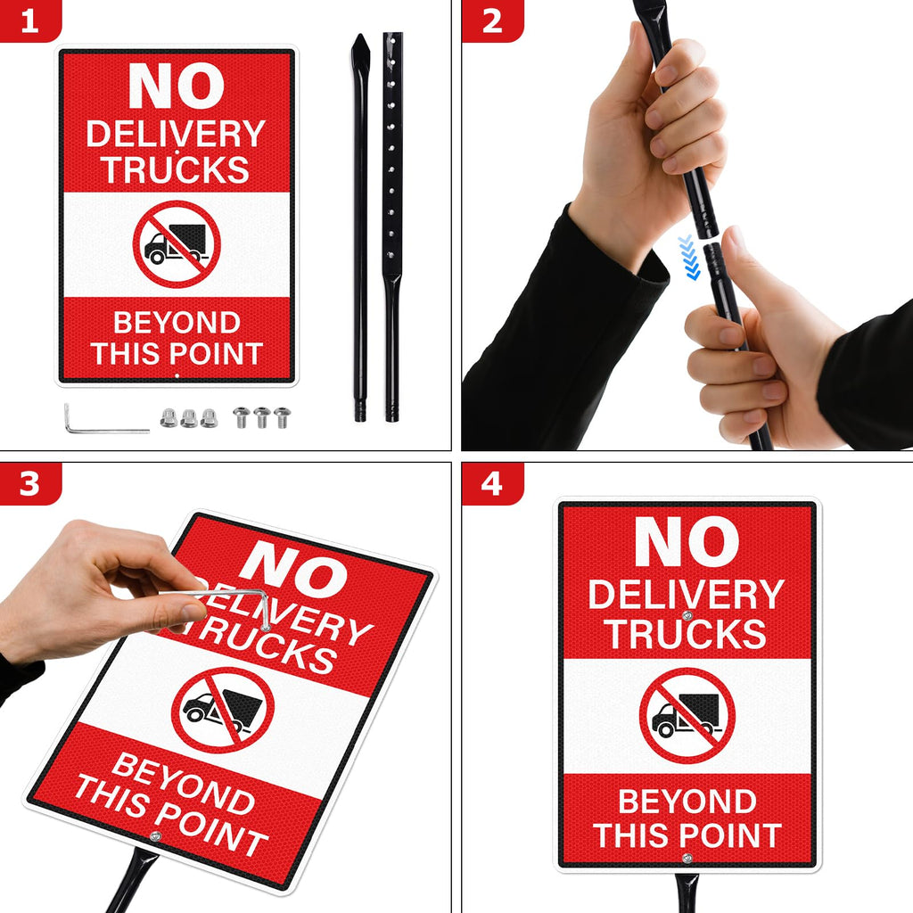 2 Pack No Delivery Trucks Beyond This Point Sign 14"×10" with Stake