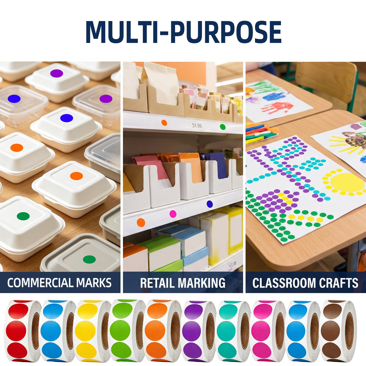 5000 PCS 3/4" Colored Dot Stickers 10 Colors 0.75 inch Circle Stickers 10 Roll/5000pcs