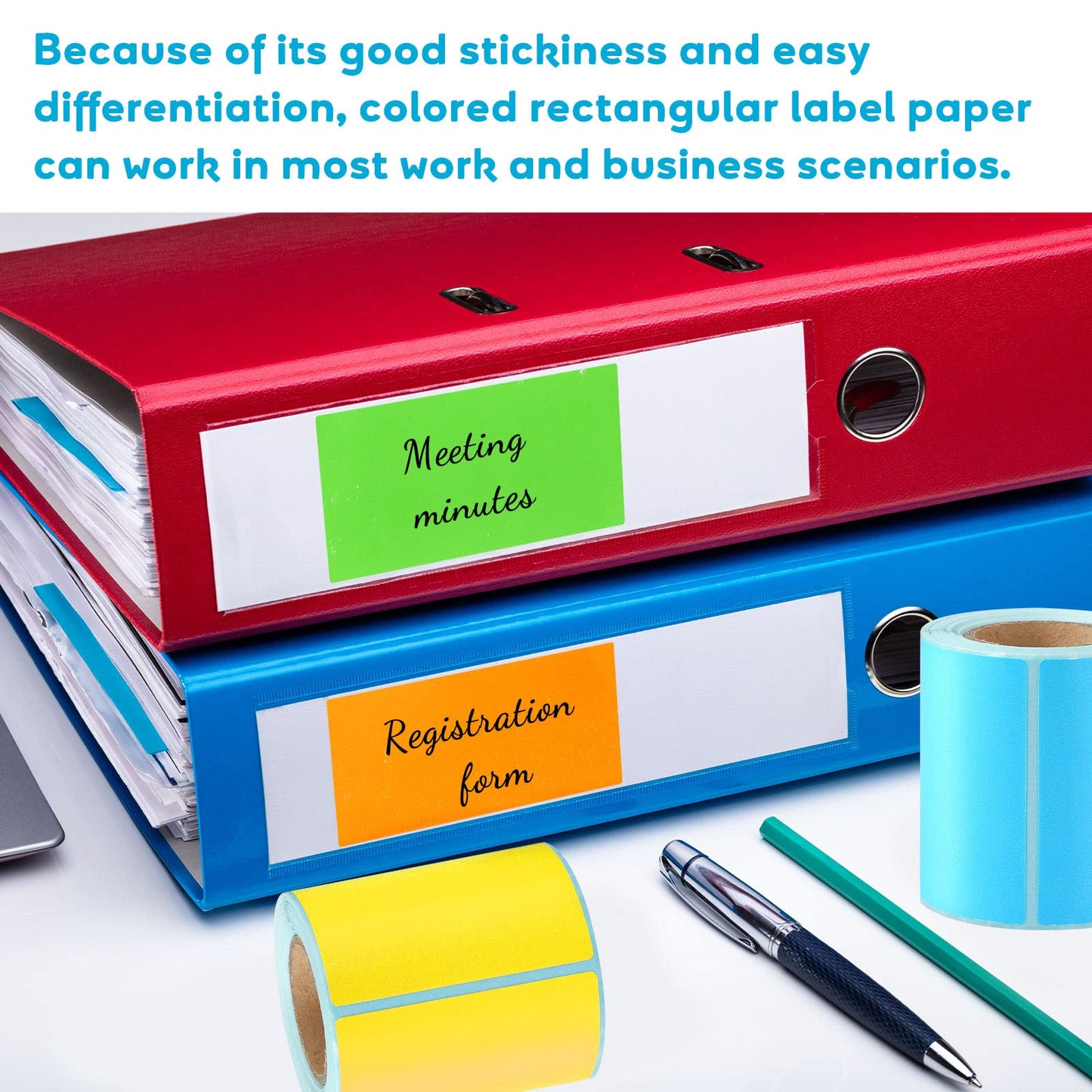 1000 Colored Sticker Rolls - Rectangular Coding Labels in 10 Bright Colors - Self Sticky Folder Labels for Boxes, Folders, Classroom & Home (2 x 3 Inch) 2 x 3 Inch