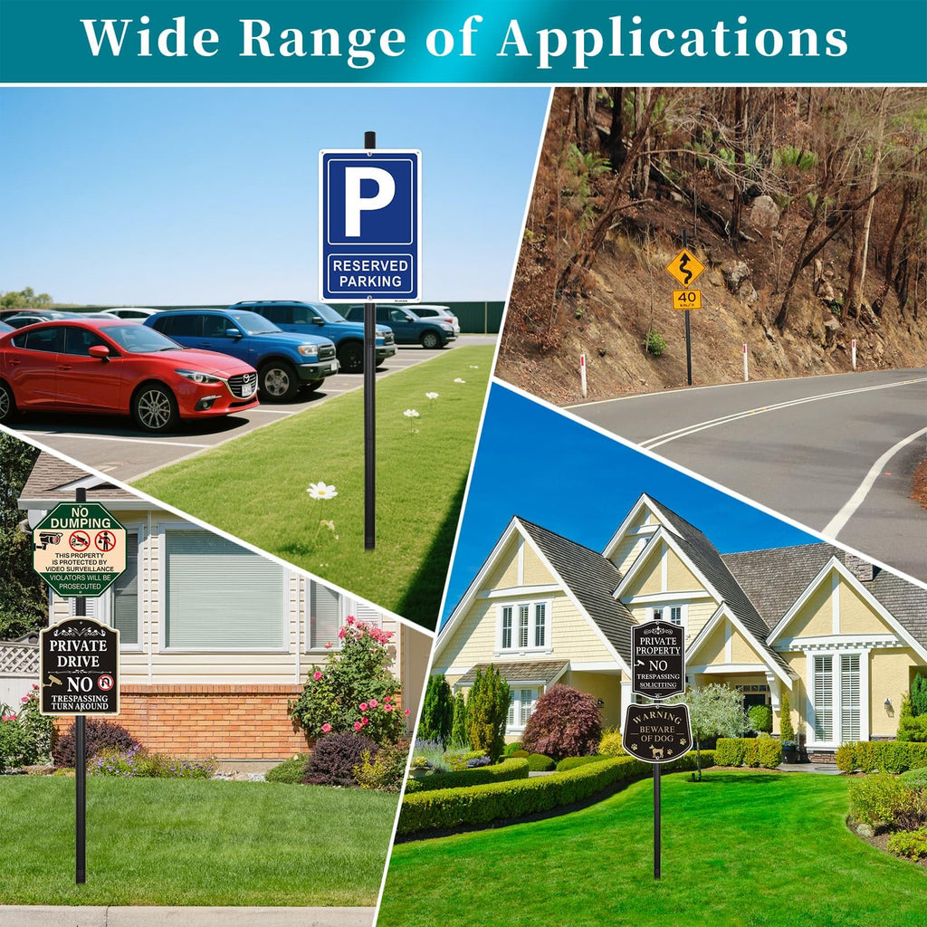 6'6'' Heavy Duty Metal Sign Post, Steel Round Signs Pole with Ground Spike, Adjustable Sign Mounting Brackets, Baked Enamel Finish for Yard, Parking, Traffic Signs(1 Pack, 80'') 78-Inch-Black 1-Pack