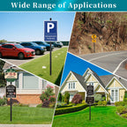 6'6'' Heavy Duty Metal Sign Post, Steel Round Signs Pole with Ground Spike, Adjustable Sign Mounting Brackets, Baked Enamel Finish for Yard, Parking, Traffic Signs(1 Pack, 80'') 78-Inch-Black 1-Pack