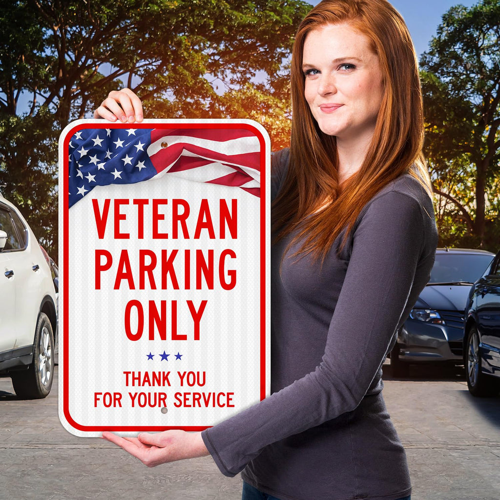 Veterans Parking Only Thank You for Your Service Sign, Aluminum 12x18 Reflective