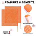 6 Pack 18"x18" Orange Safety Flags for Trucks with Dowel Fluorescent Orange 18"L x 18"W
