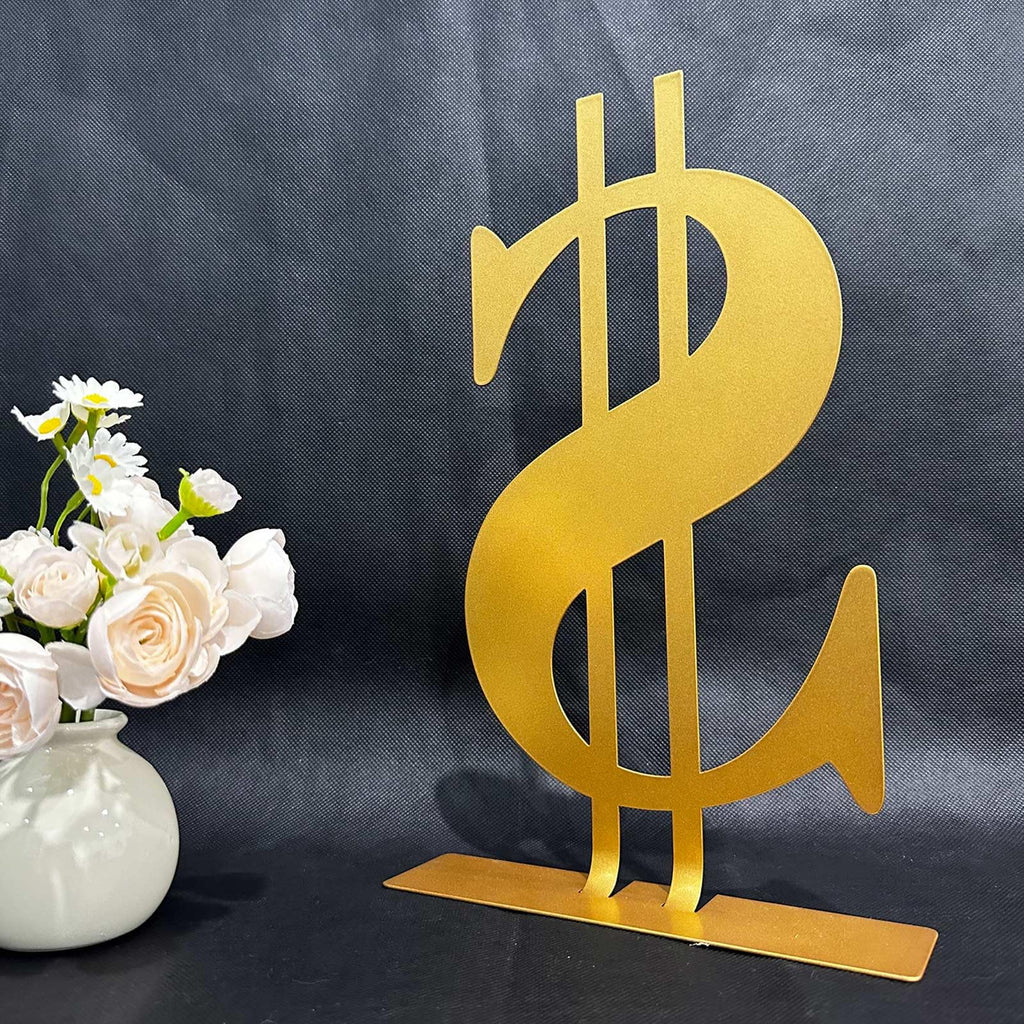 Metal Dollar Sign Tabletop Decor, Golden Dollar Metal Table Top Decor, Gold Centerpieces for Table, US Money Party Decoration, Casino Night Theme Party Supplies