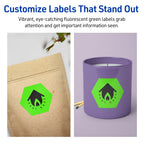 Avery Printable Hexagon Labels, Sure Feed Technology, 2-1/2" x 2-57/64", Neon Green Labels, Print-to-The-Edge, Laser/Inkjet Printable, 120 Total, Great for Cosmetics and Jars 120 labels
