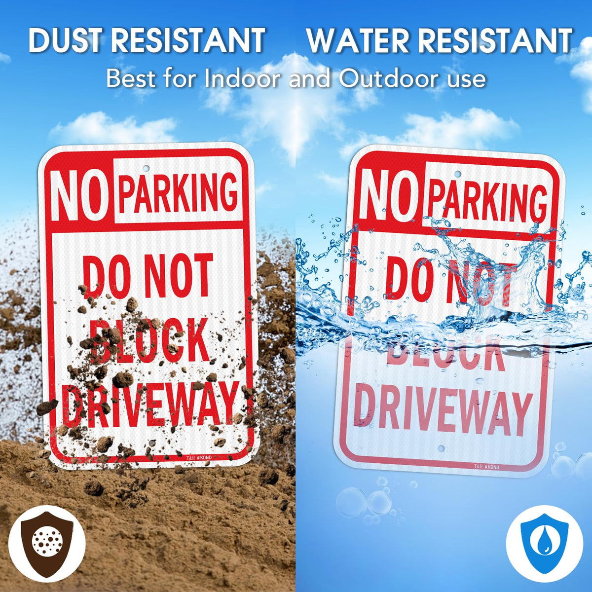 T&R (2 Pack) Large No Parking Sign Do Not Block Driveway Sign, 18" x 12" Engineer Grade Reflective Sheeting, Rust Free Aluminum, Waterproof, Fade Resistant, 2 Pre-drilled Holes RED - 18" x 12" - 2 Pack