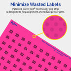 Avery® Printable Round Labels, Sure Feed® Technology, 1/2" Diameter, Neon Magenta Labels, Print-to-the-Edge, Laser/Inkjet, 3,080 Total, Great for Price Stickers and Mailing Seals 3,080 labels