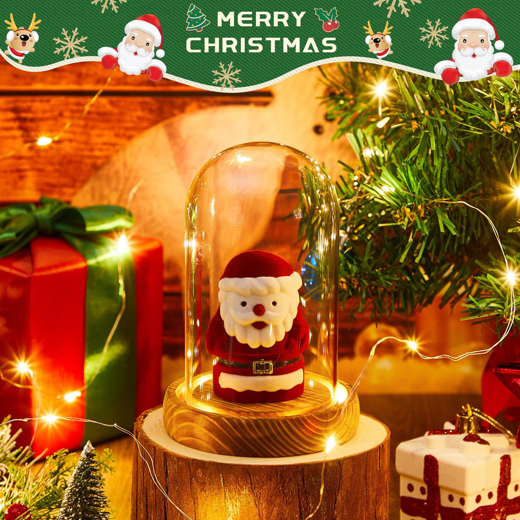 4 Pack 4.72'' x 2.76'' Christmas Glass Cloche Domes with Light Wood Base 4.72'' x 2.76''