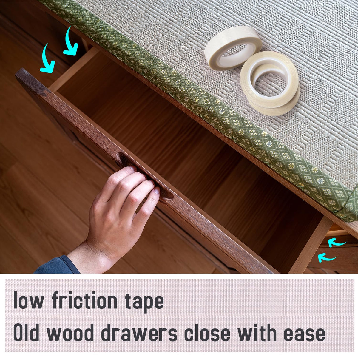 Drawer Slide Tape, Curtain Glide Tape Clear, Low Friction Tape, Silky Surface, Abrasion Resistant Glide Tape, Drag & Noise & Squeak Reduction, 3 Rolls 1/2 Inch x 33 Ft, 99 Ft Total