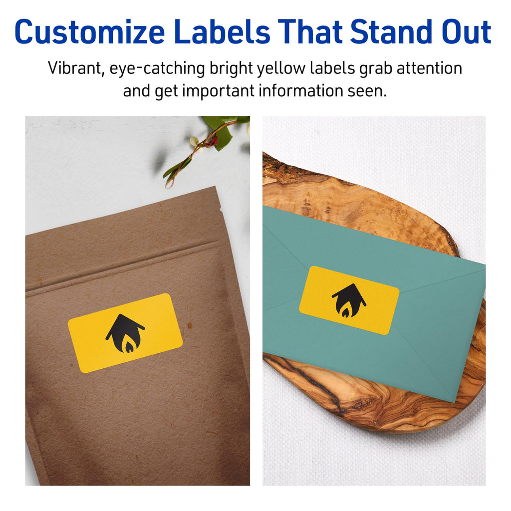 Avery Printable Rectangle Labels, Sure Feed Technology, 2" x 2-5/8", Bright Yellow Labels, Laser/Inkjet Printable, 300 Total, Great for Mailing 300 labels