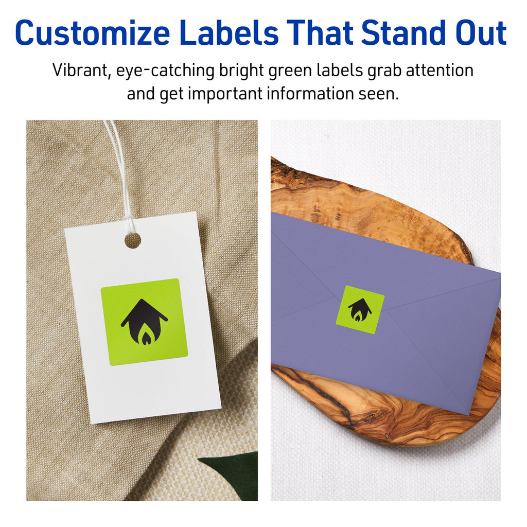 Avery Printable Square Labels, Sure Feed Technology, 1" x 1", Bright Green Labels, Print-to-The-Edge, Laser/Inkjet Printable, 1,920 Total, Great for Soaps and QR Codes 1,920 labels