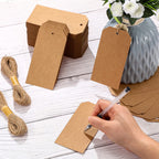 Gersoniel 200 Pcs Kraft Paper Gift Price Name Tags with Strings 4.7"x2.4"