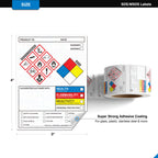 OOOOSIGNO SDS label stickers, 4x3 inches roll of 250, with GHS pictograms, perforated edges, for chemical safety and OSHA compliance