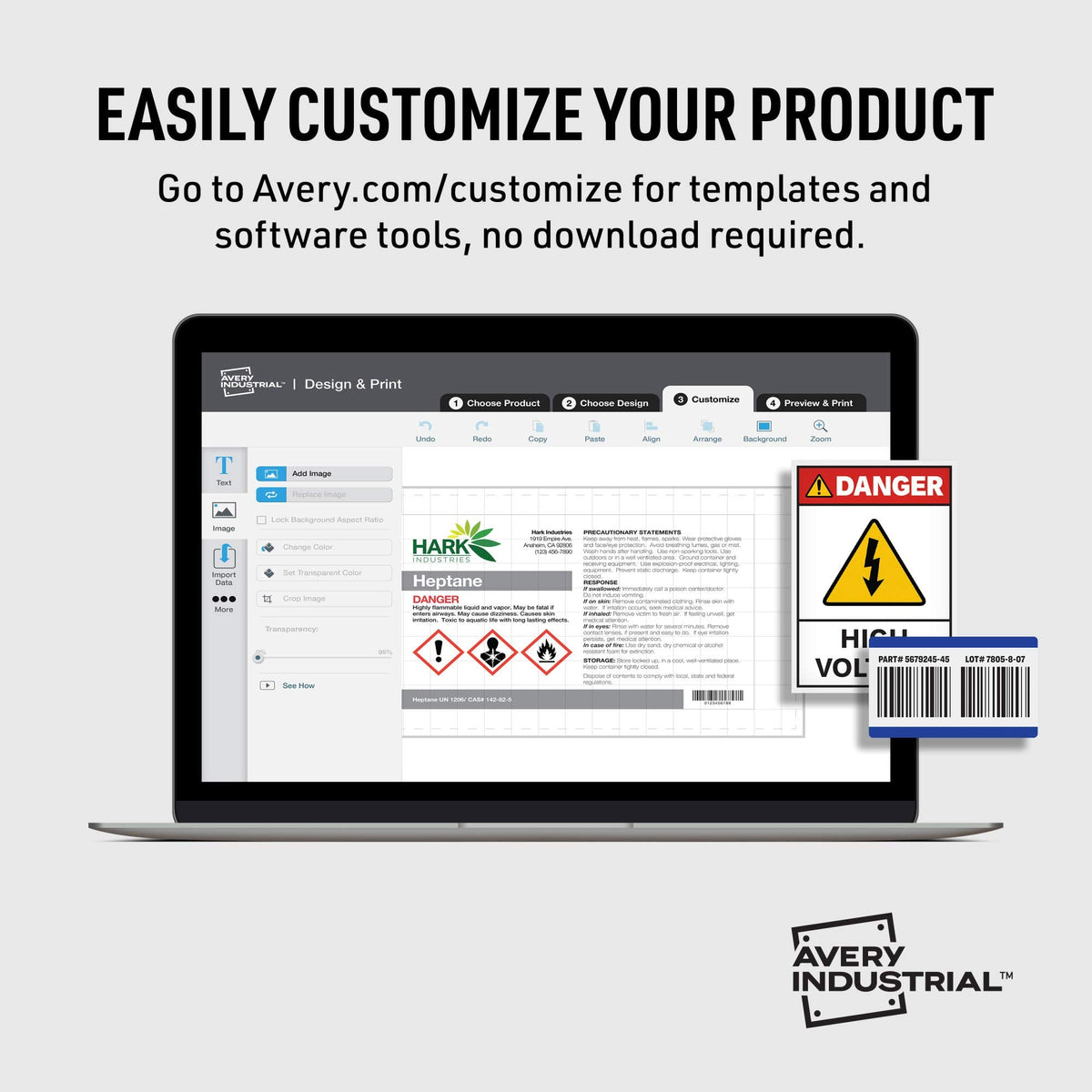 Avery Printable Warning Signs, 5" x 7", Water/Chemical Resistant, 30 Removable Labels (61511) 5" x 7" White