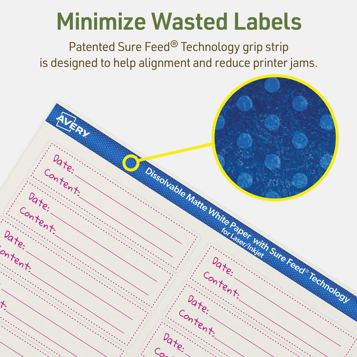 Avery Dissolvable Rectangle Labels, Sure Feed Technology, 1" x 4", Matte White, Laser/Inkjet Printable, 500 Labels Total, Freezer-Safe, Microwave-Safe, Refrigerator-Safe